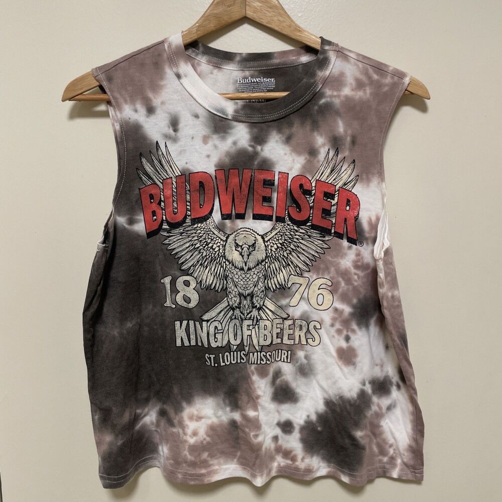 Vintage Style Budweiser Women's Graphic Muscle Tank Top Eagle Tie Dye Biker Moto